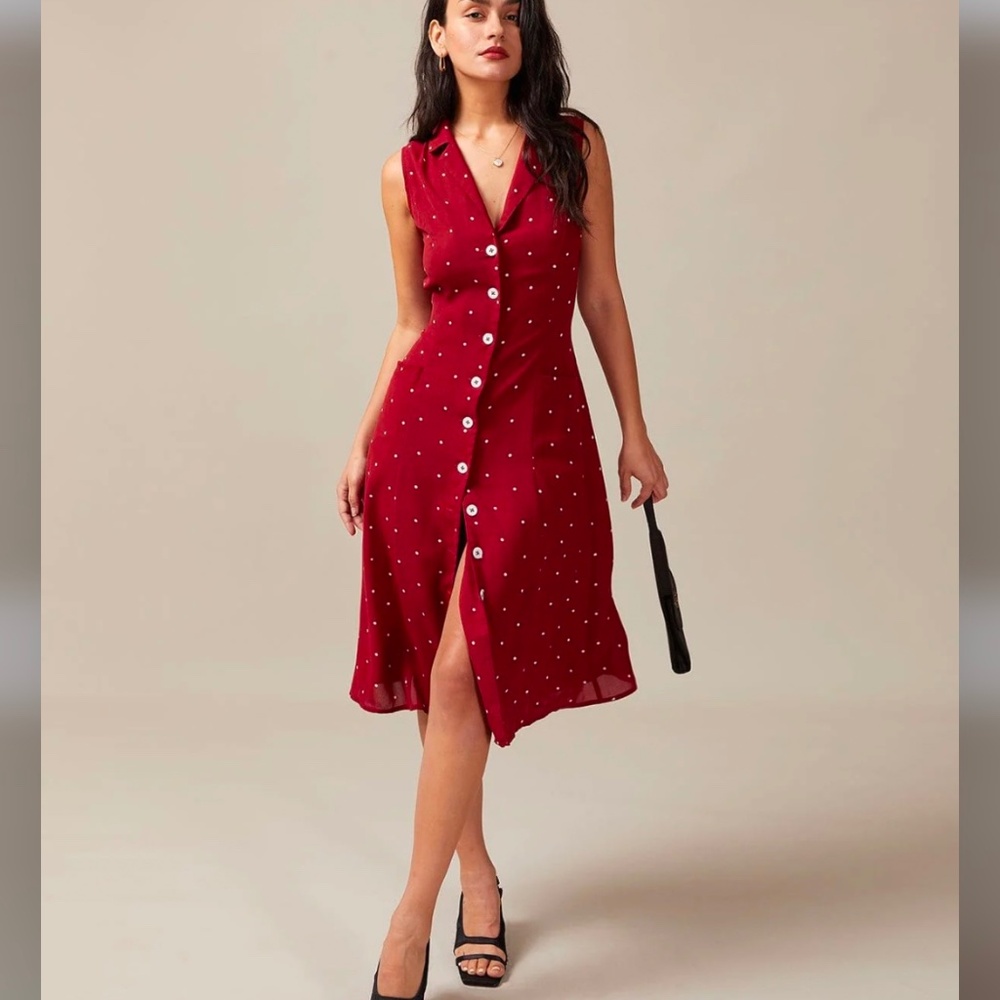 Rihoas - Deep Red Polka Dot Dress